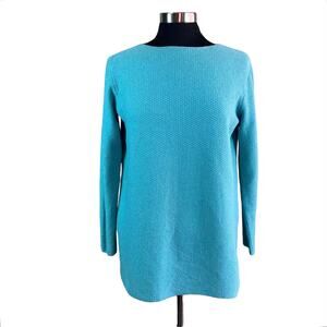 J. Jill Turquoise Blue Textured Knit Pullover Long Sleeve Top SM Oversized Basic